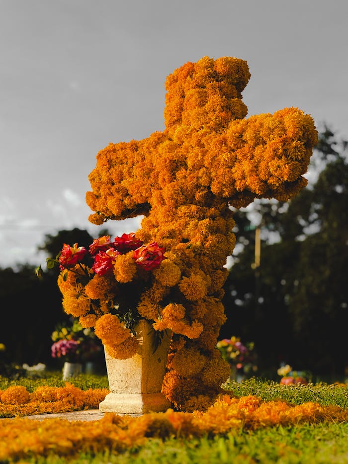 gallery-6 A cemetery cross made of marigolds captures the essence of Día de los Muertos in Mexico.